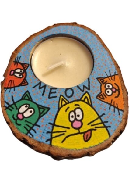 Renkli Kütük Tasarımlı Kedi Temalı Dekoratif Mumluk fırsatları