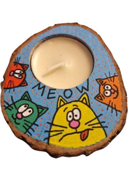 Renkli Kütük Tasarımlı Kedi Temalı Dekoratif Mumluk indirimleri