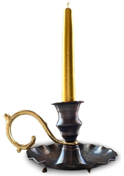 Oksitli Bakır El Şamdanı, Kulplu Antika Vintage Mumluk, Şinanay Tarzı fiyatları