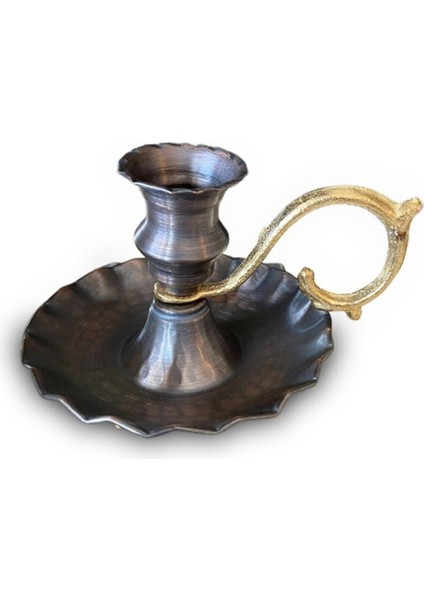 Oksitli Bakır El Şamdanı, Kulplu Antika Vintage Mumluk, Şinanay Tarzı modelleri