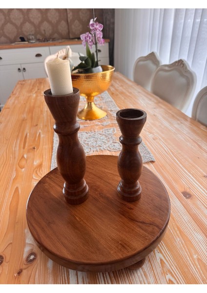 Bej Ahşap 2'li Şamdan ve Servis Takımı, Şık ve Doğal Tasarım fırsatları