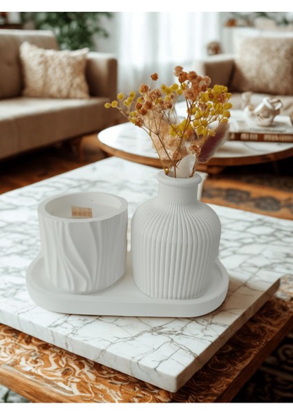 Şık 3'lü Dekoratif Mum Seti, Beyaz, Modern ve Zarif Tasarım modelleri