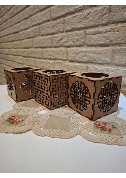 Şık Ahşap 3'lü Mumluk Seti, Doğal Renk, Sıcak Atmosfer Sağlar. indirimleri