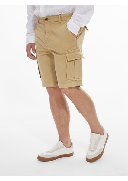 Basıc Gabardin Regular Kargo Bej Şort