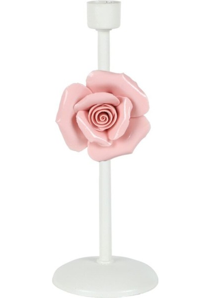 Şık Beyaz Porselen Mumluk, Çiçek Desenli, No:3