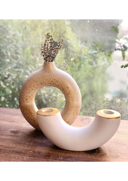 Beyaz Bej Gold Renkli Vazo ve Mumluk Seti, Dekoratif Aksesuarlar modelleri