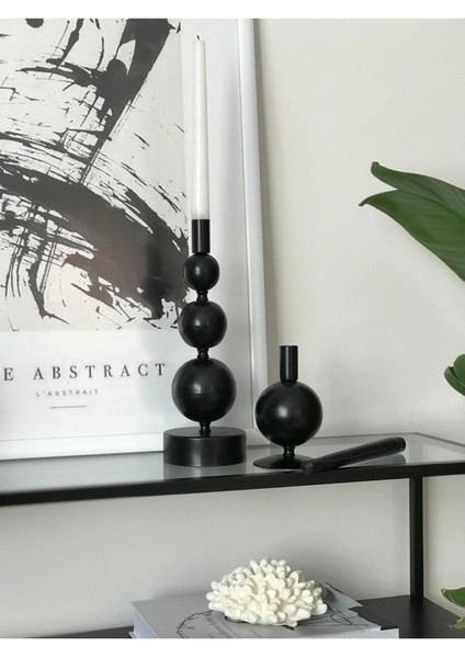 Şık Siyah Metal Top Şamdan, Dekoratif Mumluk ve Obje, Modern Ev Dekoru fırsatları