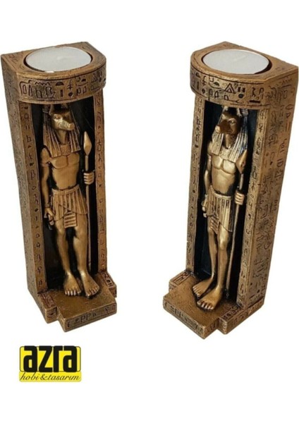 Antik Mısır Anubis Ikili Dekoratif Şık Mumluk Seti modelleri