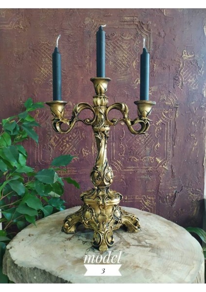 Altın Renkli 3 Kollu Klasik Oymalı Şamdan, Şık ve Modern Ev Aksesuarı fiyatları
