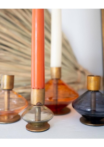 4'lü Cam Vintage Şamdanlar, Pirinç Detaylı, Şık ve Zarif Tasarım modelleri