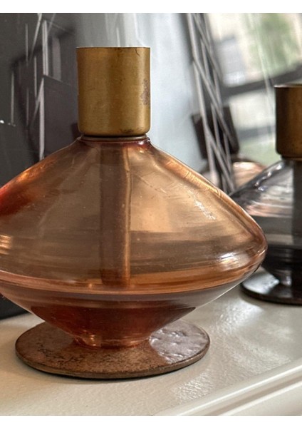 4'lü Cam Vintage Şamdanlar, Pirinç Detaylı, Şık ve Zarif Tasarım