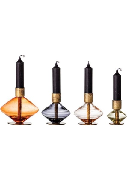 4'lü Cam Vintage Şamdanlar, Pirinç Detaylı, Şık ve Zarif Tasarım