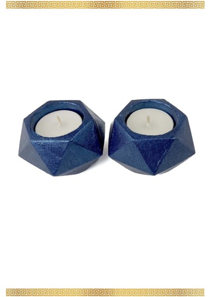 2'li Gece Mavisi Taş Mumluk Seti, Dekoratif Prizma Tasarımı modelleri