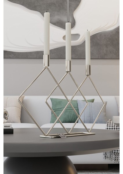 Paslanmaz Metal Prizma 48CM Masaüstü Şamdan Mumluk, Şık ve Dekoratif Ev Aksesuarı fiyatları