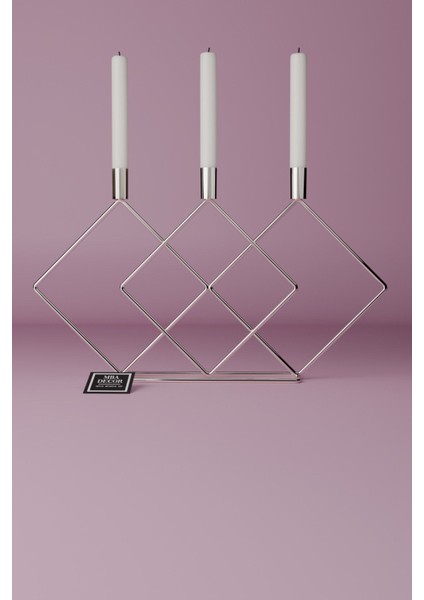 Paslanmaz Metal Prizma 48CM Masaüstü Şamdan Mumluk, Şık ve Dekoratif Ev Aksesuarı modelleri