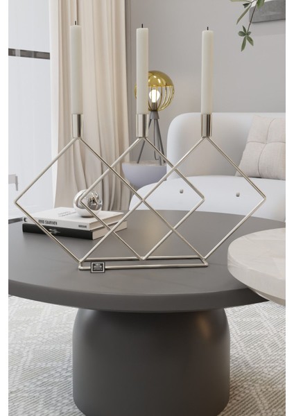 Paslanmaz Metal Prizma 48CM Masaüstü Şamdan Mumluk, Şık ve Dekoratif Ev Aksesuarı indirimleri