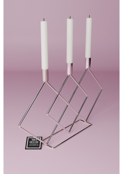 Paslanmaz Metal Prizma 48CM Masaüstü Şamdan Mumluk, Şık ve Dekoratif Ev Aksesuarı
