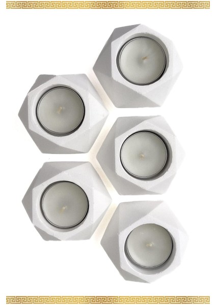 5'li Beyaz Dekoratif Mum Seti, Hediyelik Tealight Mumlukler