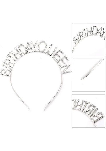 Gümüş Renk Kristal Taşlı Parlak Birthday Queen Yazılı Kraliçe Taç 16X17 cm modelleri