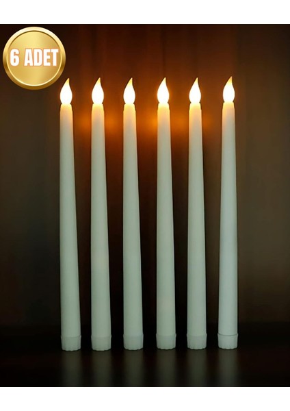 6'lı LED Şamdan Mum Dekor, Sarı, Büyük Boy, Efektli, Şık ve Parlak Aydınlatma