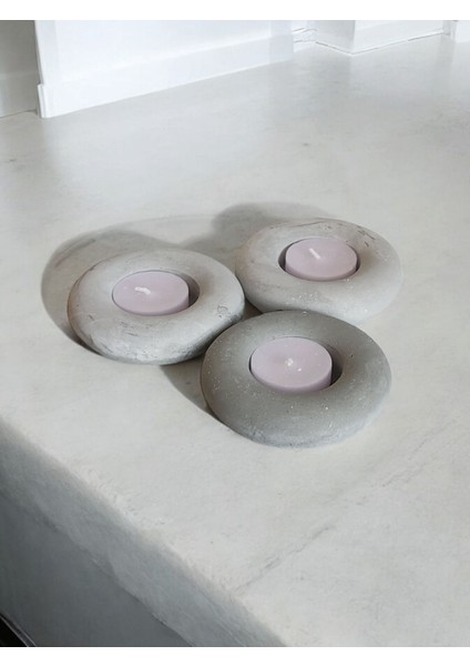 Gri Kapadokya Temalı 3'lü Dekoratif Mumluk Seti, Şık ve Zarif Dekorasyon Ürünü