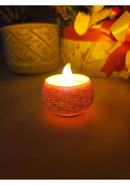 Geometrik Desenli Dekoratif Tealight LED Mum Altlığı Bej fiyatları