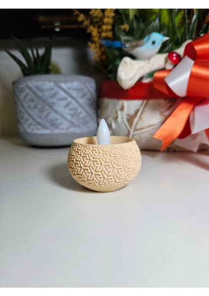 Geometrik Desenli Dekoratif Tealight LED Mum Altlığı Bej fırsatları