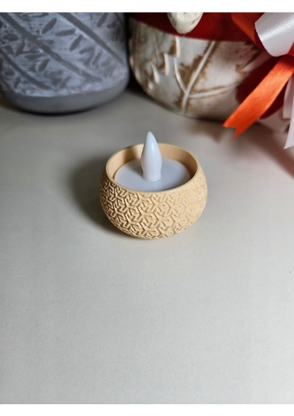 Geometrik Desenli Dekoratif Tealight LED Mum Altlığı Bej indirimleri