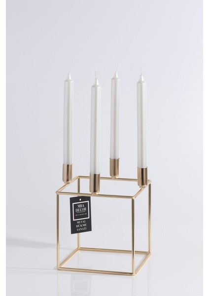 Dörtlü Küp Şamdan Mumluk, Şık ve Parlak Metal Tasarım, 20 Cm, Ev Dekoru Için Ideal fiyatları