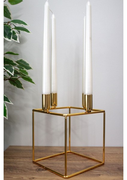 Dörtlü Küp Şamdan Mumluk, Şık ve Parlak Metal Tasarım, 20 Cm, Ev Dekoru Için Ideal indirimleri