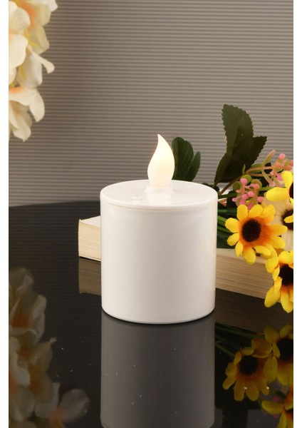 Pilli LED Silindir Mum, 6 Cm, Beyaz, Güçlü ve Şık Dekorasyon Unsuru