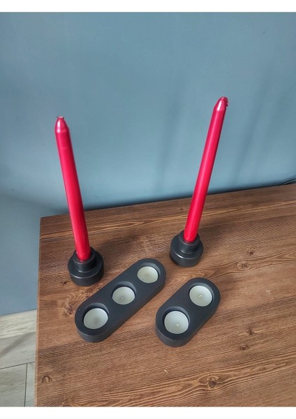 2 Parça Siyah Mumluk ve Şamdan Seti, Şık ve Zarif Dekorasyon Aksesuarları