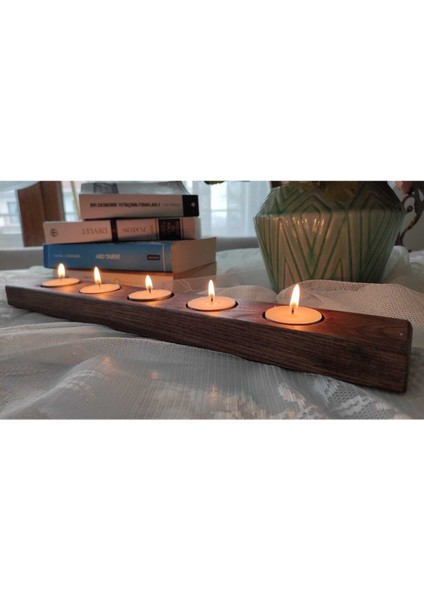 Ceviz Tonlu Şık Ahşap Mumluk, Doğal ve Sıcak Atmosfer Yaratır