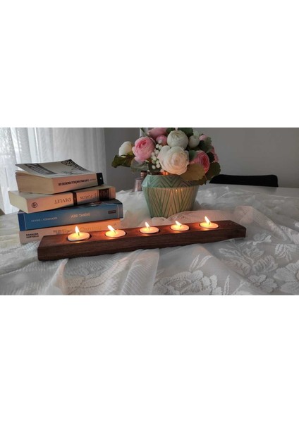 Ceviz Tonlu Şık Ahşap Mumluk, Doğal ve Sıcak Atmosfer Yaratır fiyatları
