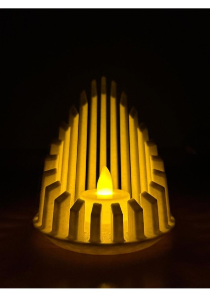 Işıklandırmalı Dekoratif Mumluk, LED Tealight, Granit Beyaz, Şık ve Şık Tasarım