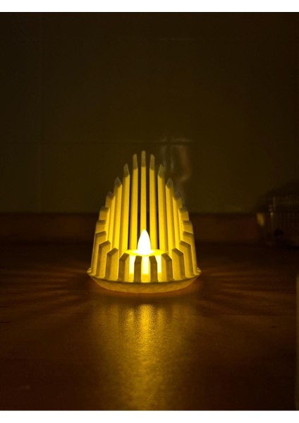 Işıklandırmalı Dekoratif Mumluk, LED Tealight, Granit Beyaz, Şık ve Şık Tasarım