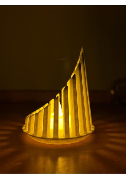 Işıklandırmalı Dekoratif Mumluk, LED Tealight, Granit Beyaz, Şık ve Şık Tasarım