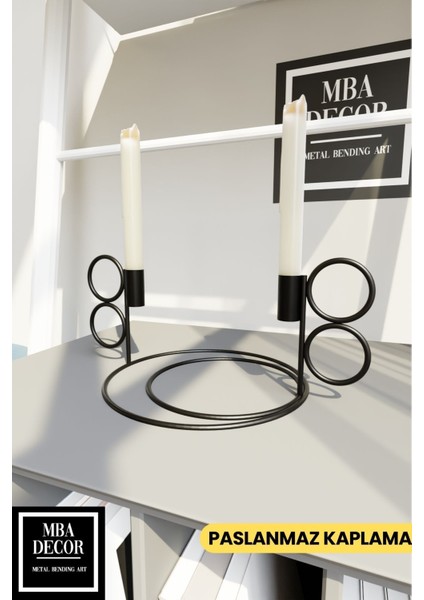 Siyah Metal Ikili Şamdan, Dekoratif Mumluk, Şık ve Modern Tasarım