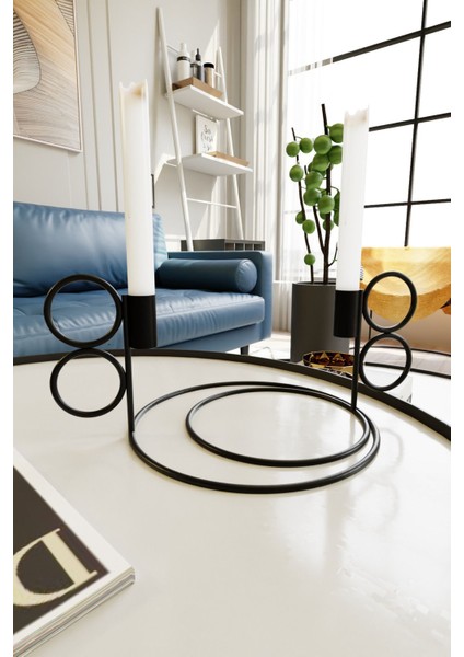 Siyah Metal Ikili Şamdan, Dekoratif Mumluk, Şık ve Modern Tasarım modelleri