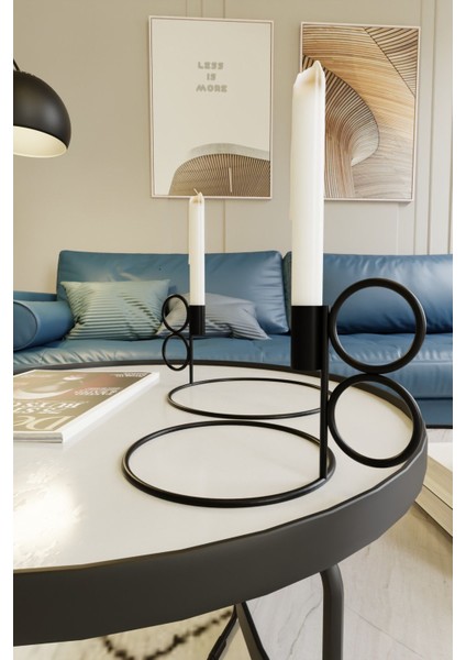 Siyah Metal Ikili Şamdan, Dekoratif Mumluk, Şık ve Modern Tasarım indirimleri