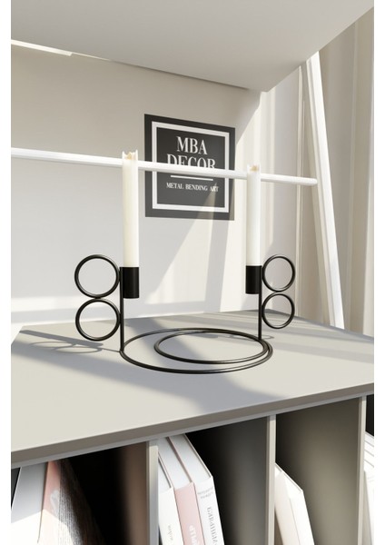 Siyah Metal Ikili Şamdan, Dekoratif Mumluk, Şık ve Modern Tasarım