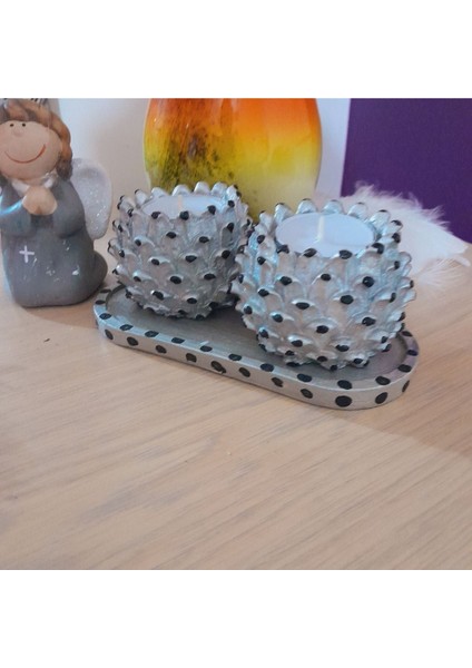 Kozalak Temalı Şamdan, Gümüş Renkli Mumluk, Şık ve Doğal Dekorasyon Aksesuarı fiyatları