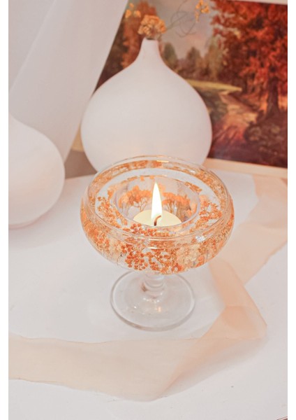 El Yapımı Kuru Çiçekli Sarı Mumluk, Şık ve Doğal Dekorasyon Için Ideal