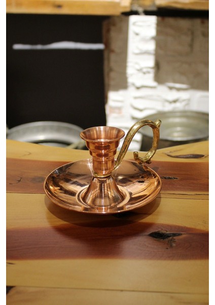 Kırmızı Turna El Mumluğu ve Şamdanı, Bakır Detaylı, Şık ve Hediye Seçeneği