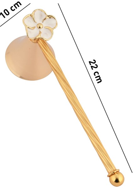 Altın ve Beyaz Renkli Çiçek Figürlü Metal Mum Söndürücü