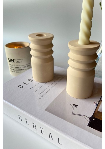 2'li Beton Şamdan Mumluk Seti Bej, Şık ve Modern Dekor Için Ideal fiyatları