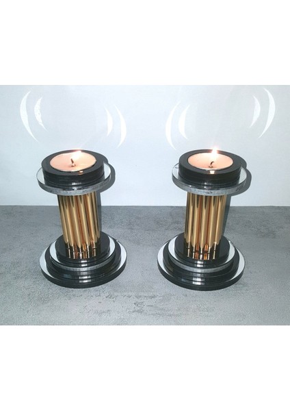 Aynalı Katmanlı Mumluk, Zarif Altın Detaylar, Şık Dekoratif Aksesuar