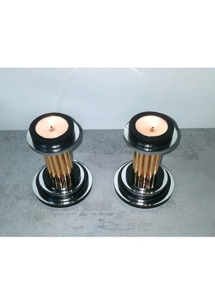 Aynalı Katmanlı Mumluk, Zarif Altın Detaylar, Şık Dekoratif Aksesuar fiyatları