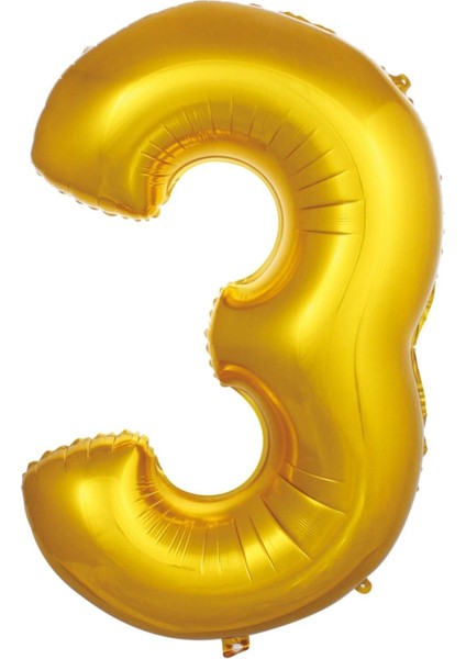 Altın Folyo Balon 3 Rakamı 76CM, Parlak ve Şık Doğum Günü Süslemesi