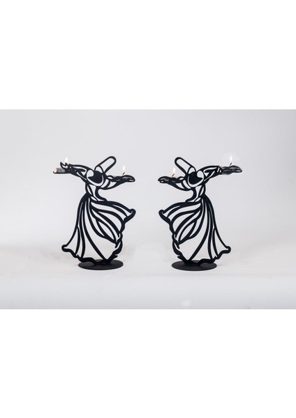 Şamdan Mumluk Seti, Semazen Temalı, Metal, Mat Siyah, 2'li, Şık ve Modern Dekorasyon. fiyatları